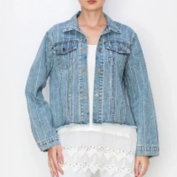new ORIGMAI embellished jean denim jacket (4-colors) SM-2X classic rhinestones - Picture 13 of 16